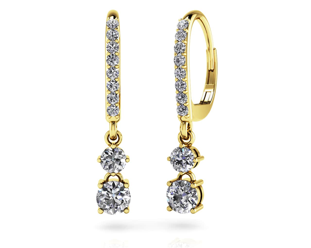 Double Drop Diamond Hoop Diamond Earrings with 0.93 ct.(finished) 1.4mm, 3mm, 4mm - Image 2