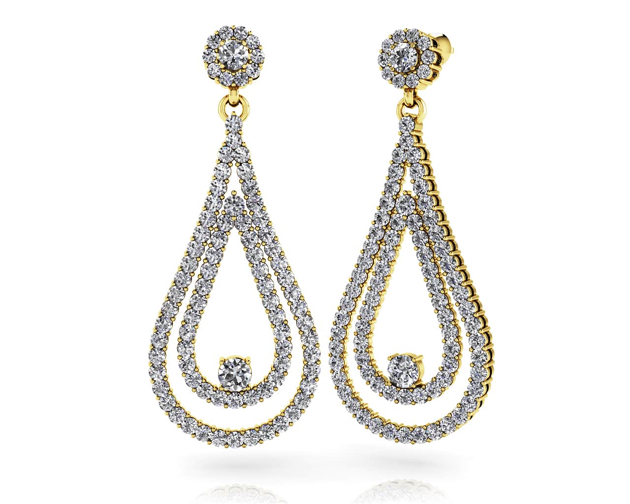 Double Drop Diamond Swing Diamond Earrings with 1.61 ct.(finished) 1.2mm, 2.5mm, 2.7mm - Image 2