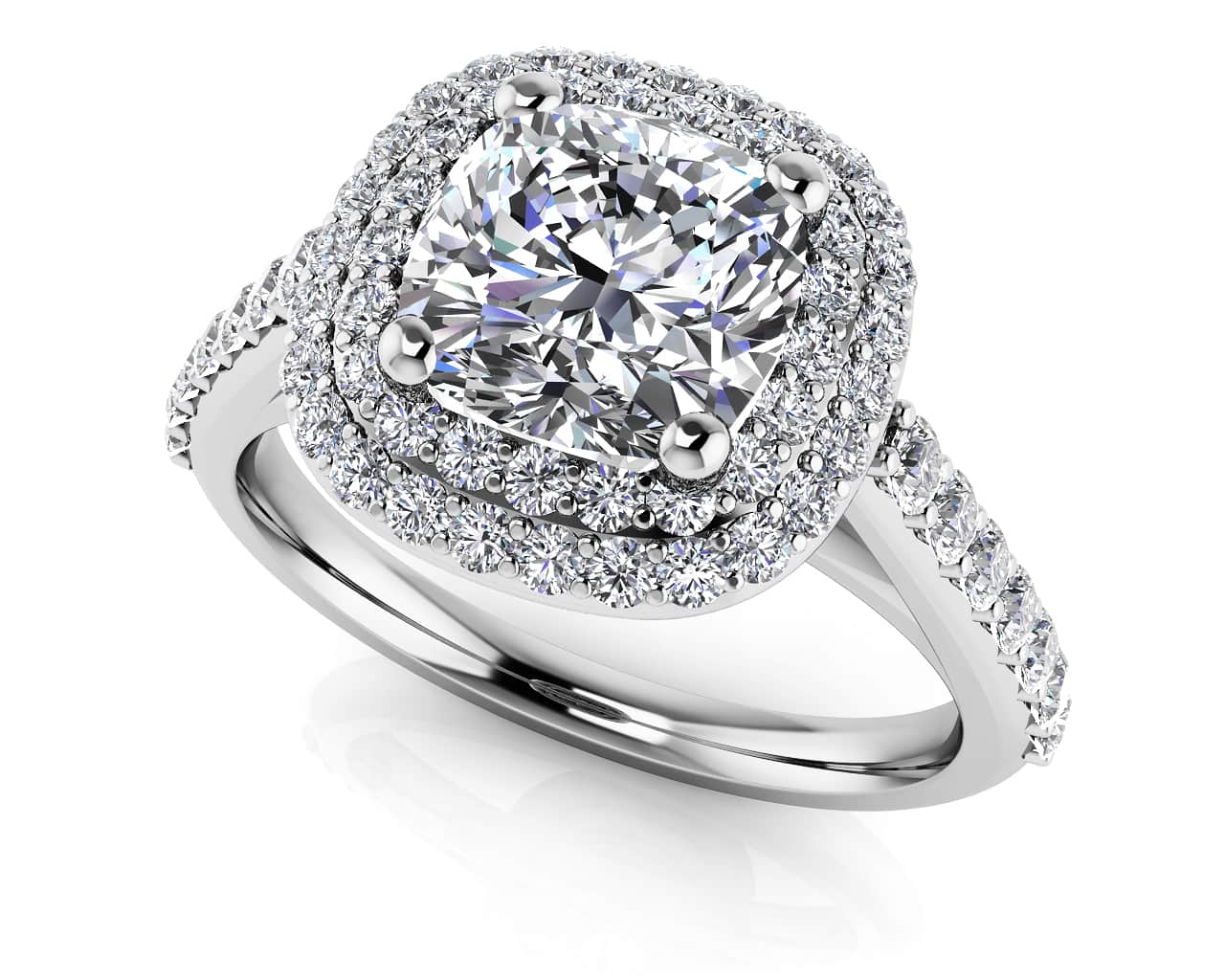 Double Halo Cushion Cut Diamond Engagement Ring with 1.59 ct. (1.00 ct. center diamond)
