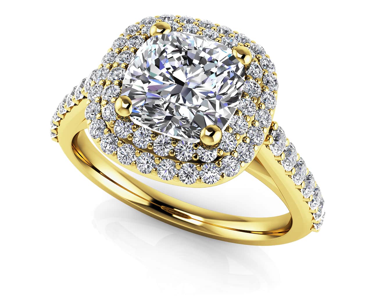 Double Halo Cushion Cut Diamond Engagement Ring with 1.84 ct. (1.25 ct. center diamond) - Image 2