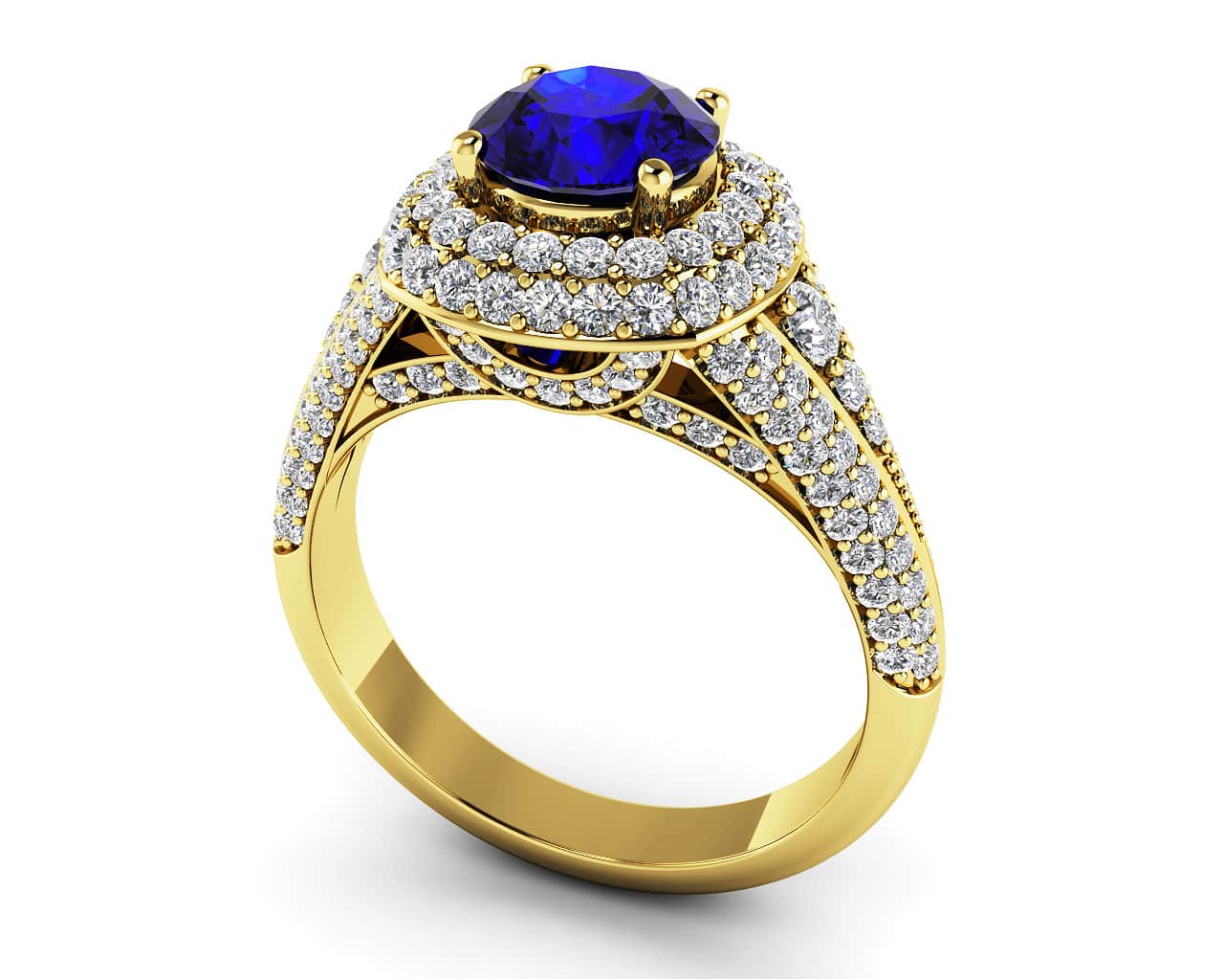 Double Halo Diamonds And Gem Anniversary Lab-Grown Diamond Ring with 3.09 ct.(finished) Sapphire - Image 2
