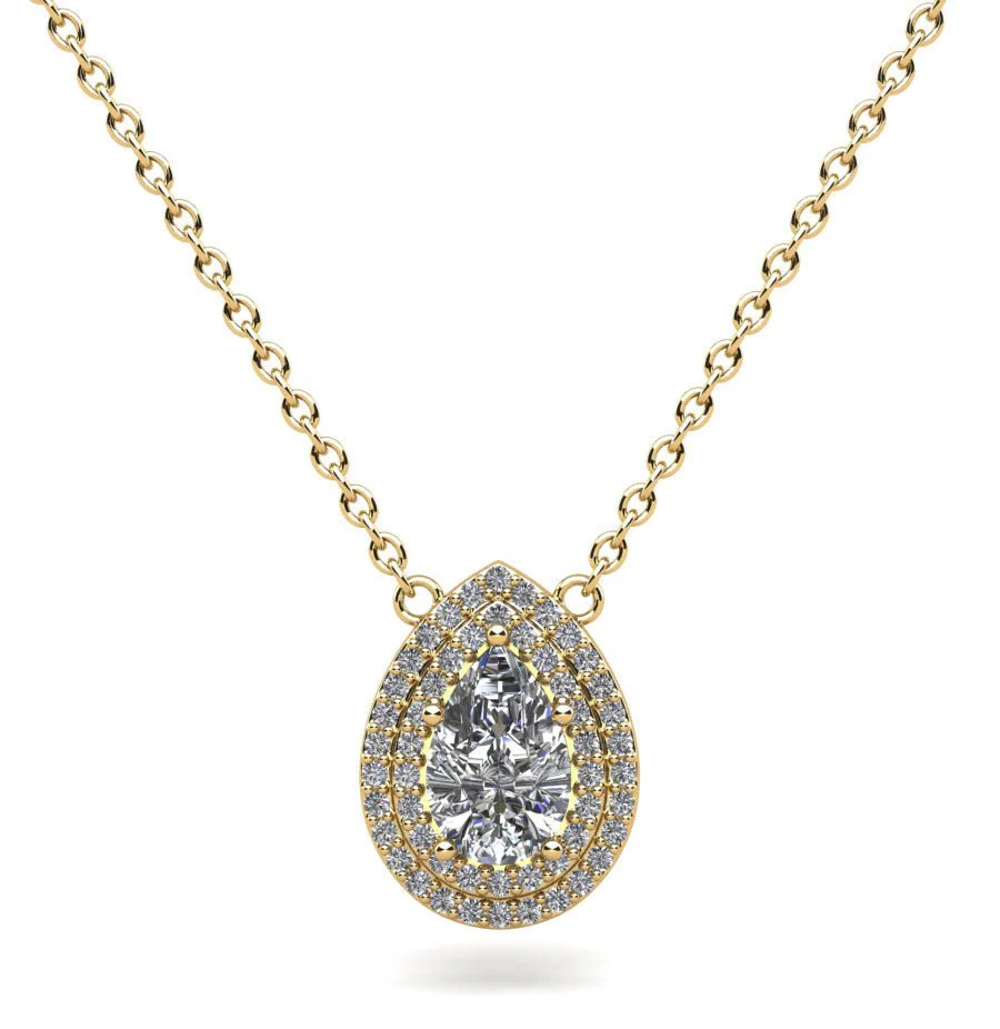 Double Halo Pear Shape Diamond Pendant with 0.51 ct.(finished) 6x4mm, 1mm - Image 2