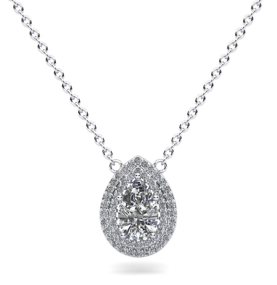 Double Halo Pear Shape Lab-Grown Diamond Pendant with 1.26 ct.(finished) 8.5x5.5mm, 1mm