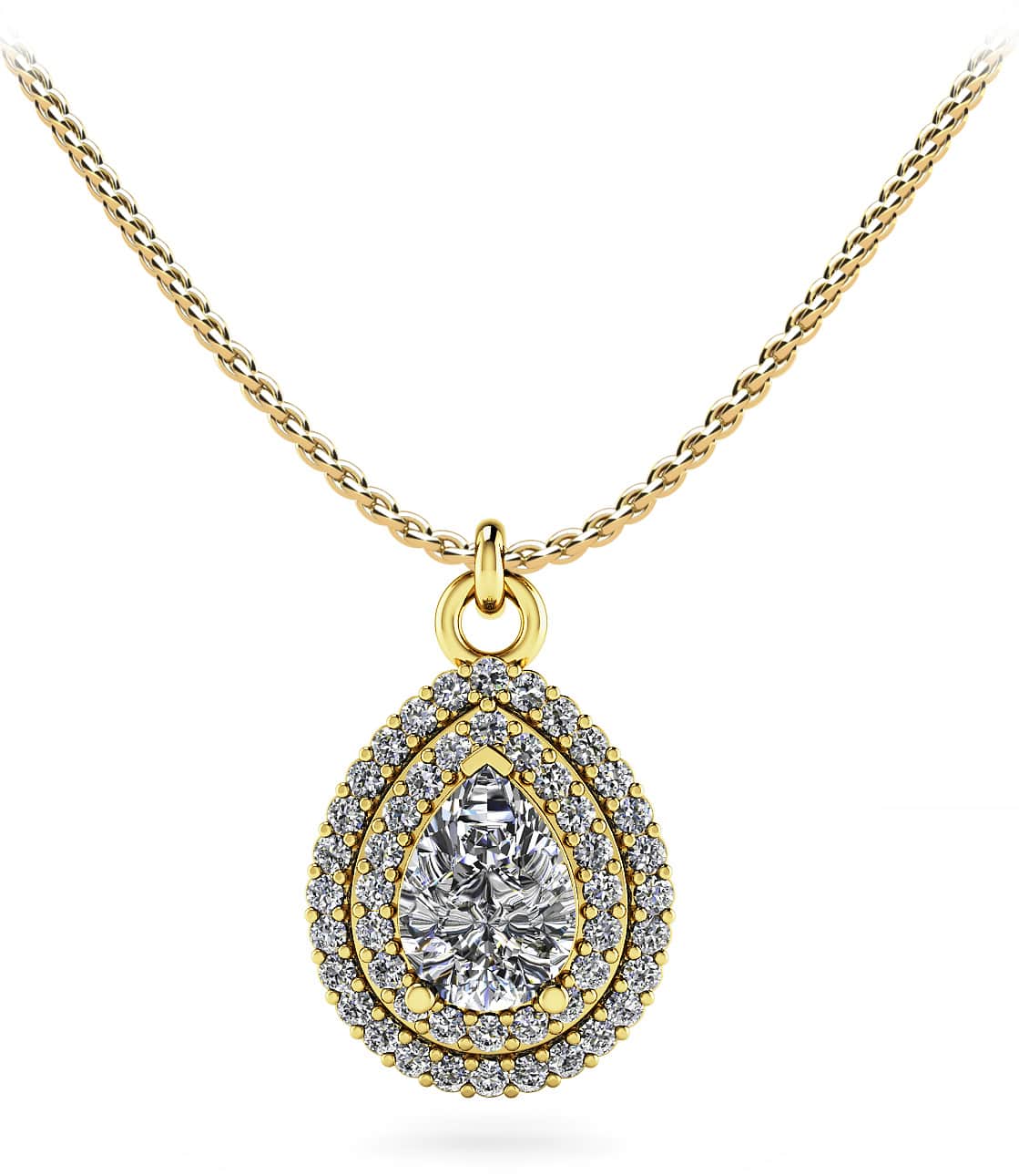 Double Halo Vintage Teardrop Diamond Pendant with 0.77 ct.(finished) 7x5mm, 1mm - Image 2