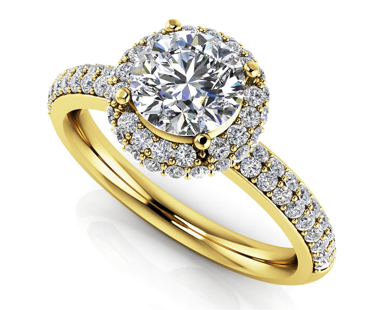 Double Row Diamond Halo Diamond Engagement Ring with 1.06 ct. (0.50 ct. center diamond) - Image 2