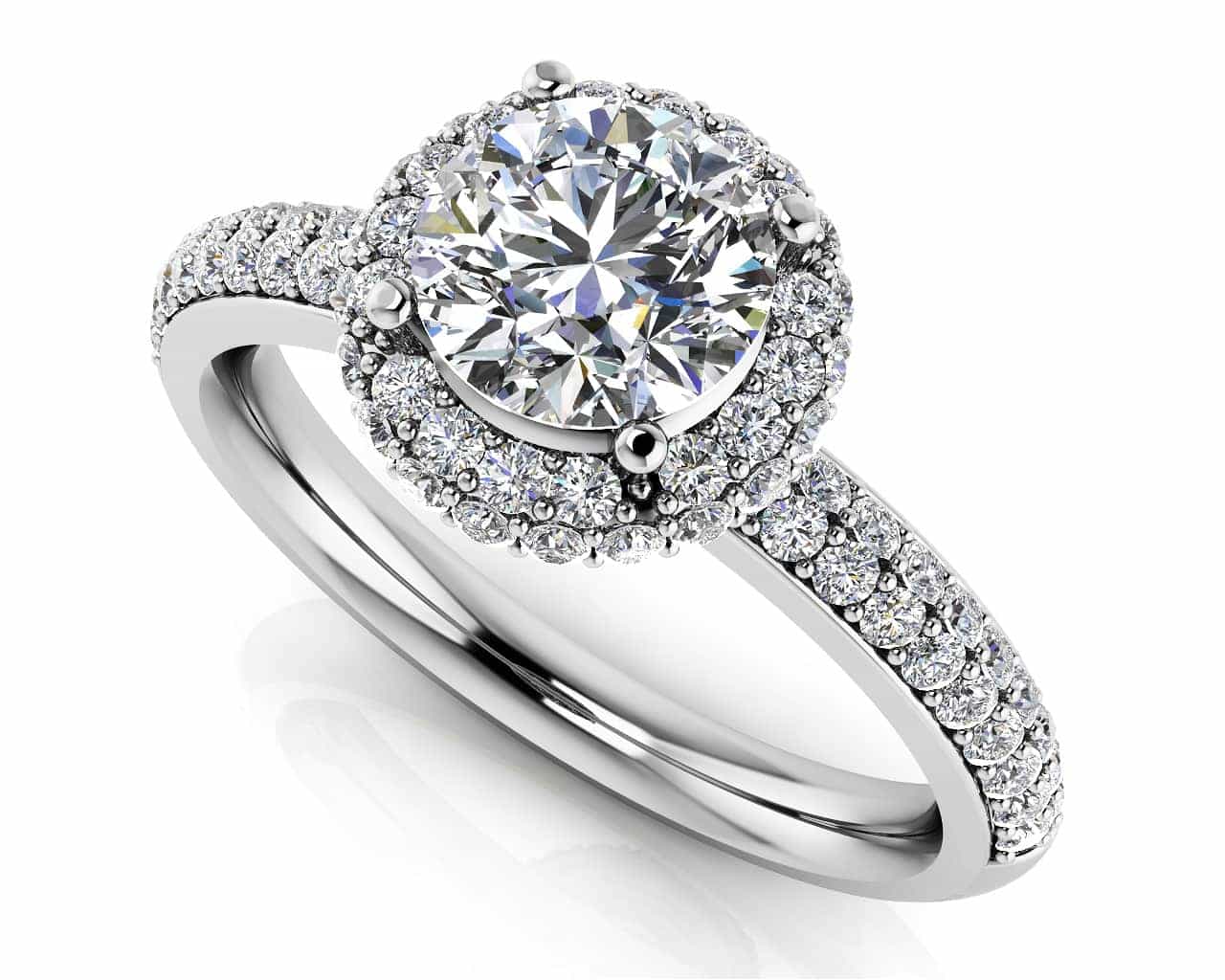 Double Row Diamond Halo Lab-Grown Diamond Engagement Ring with 1.88 ct. (1.25 ct. center diamond)