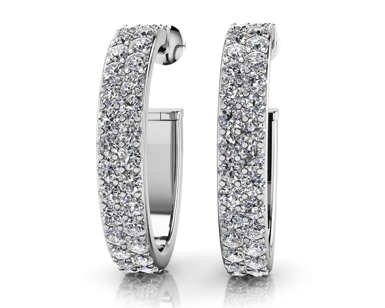 Double Row Diamond Oval Diamond Hoop Earrings with 2.50 ct.(finished) 1.8mm