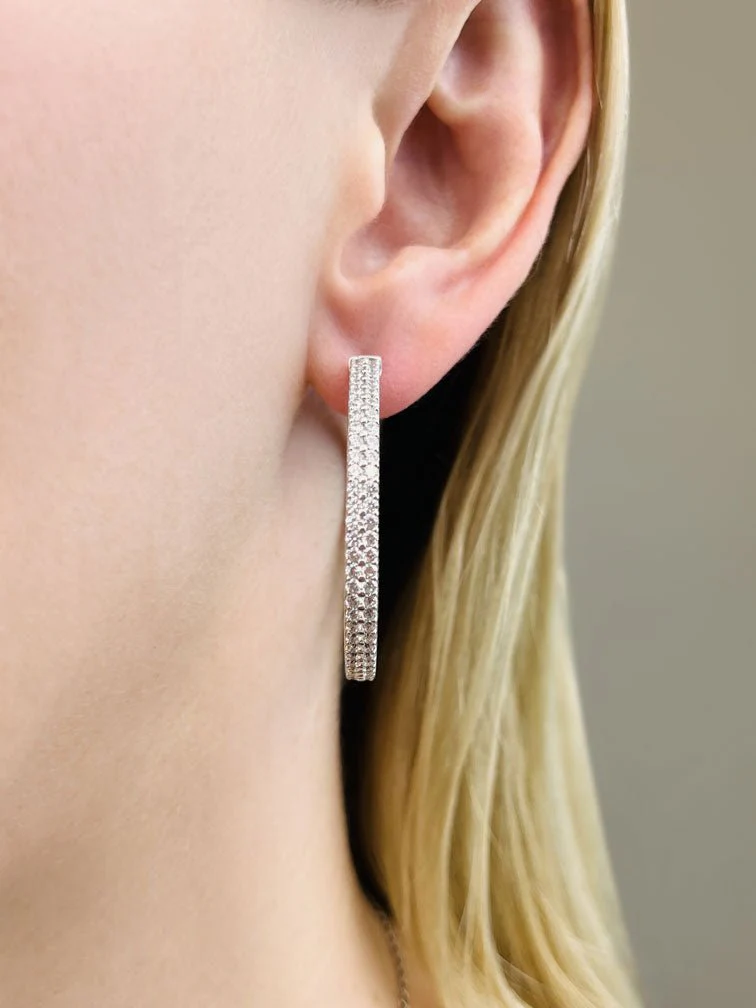 Double Row Inside Out Diamond Hoop Earrings Large Lab-Grown Diamond  with 4.84 ct.(finished) 1.7mm - Image 3