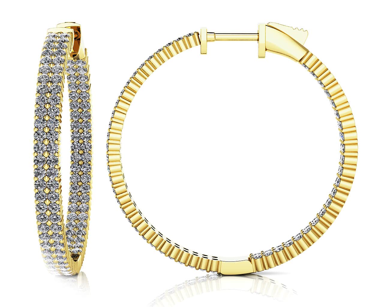 Double Row Inside Out Diamond Hoop Earrings Medium Diamond  with 2.70 ct.(finished) 1.4mm - Image 2