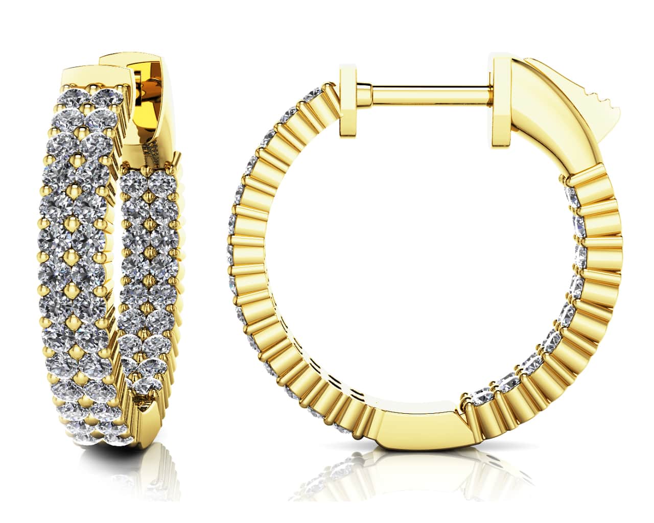 Double Row Inside Out Diamond Hoop Earrings Petite Diamond  with 1.76 ct.(finished) 1.7mm - Image 2