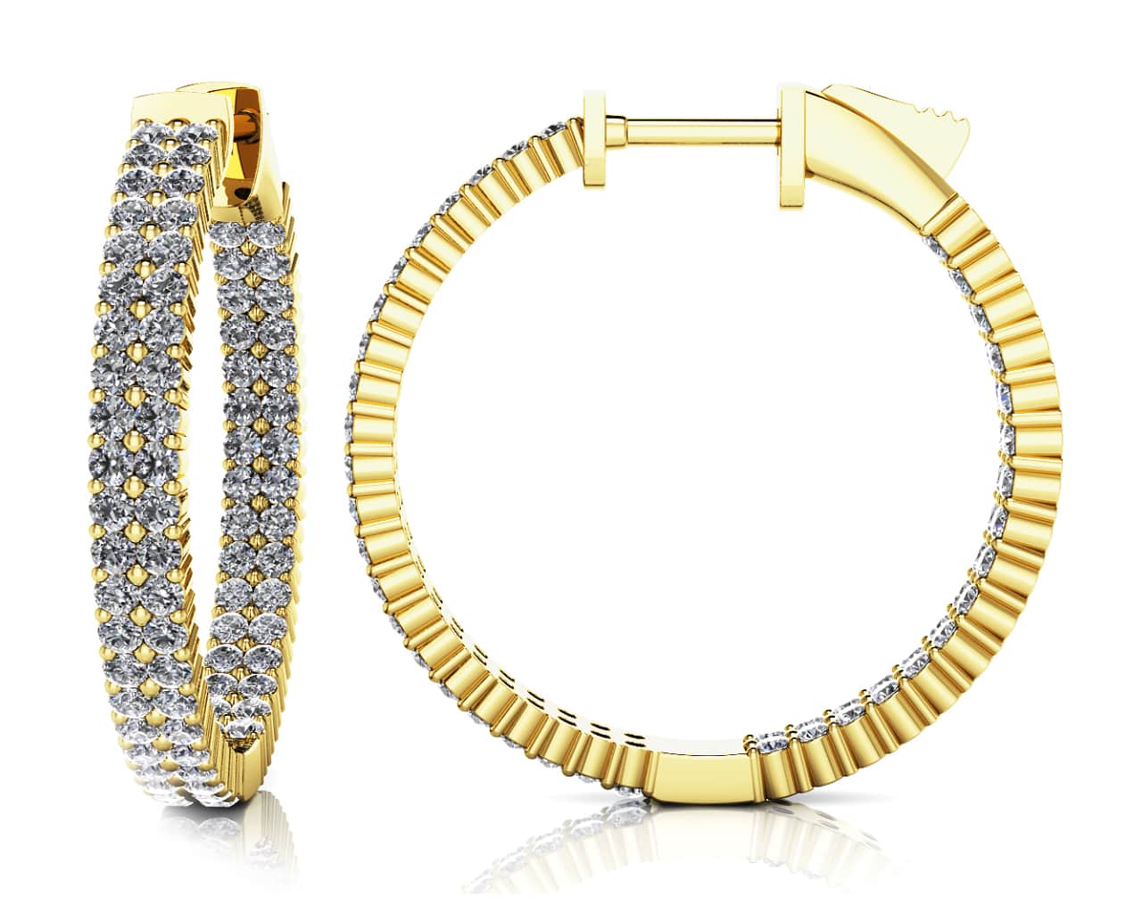 Double Row Inside Out Diamond Hoop Earrings Small Diamond  with 1.41 ct.(finished) 1.2mm - Image 2