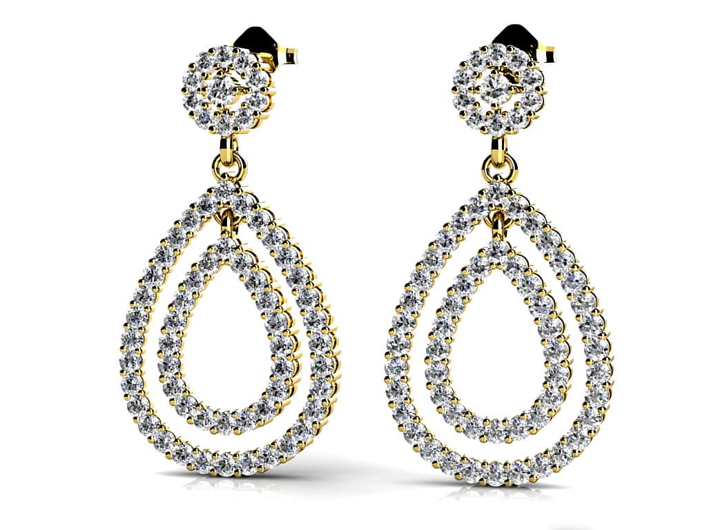 Double Teardrop Diamond Earrings with 1.93 ct.(finished) 1.5mm, 2mm - Image 2