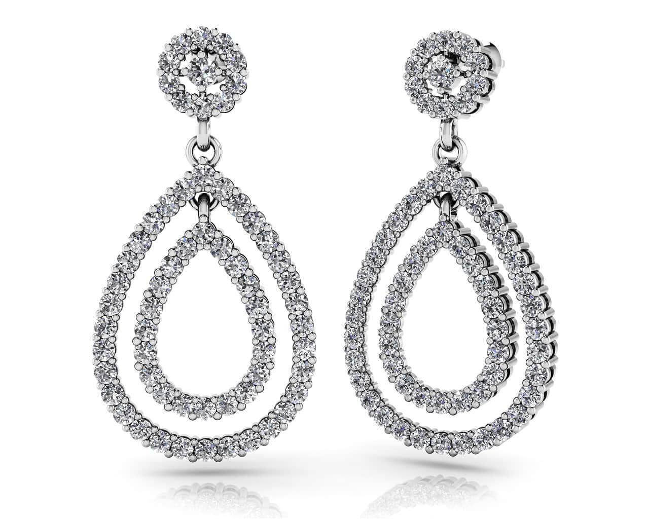 Double Teardrop Lab-Grown Diamond Earrings with 1.93 ct.(finished) 1.5mm, 2mm
