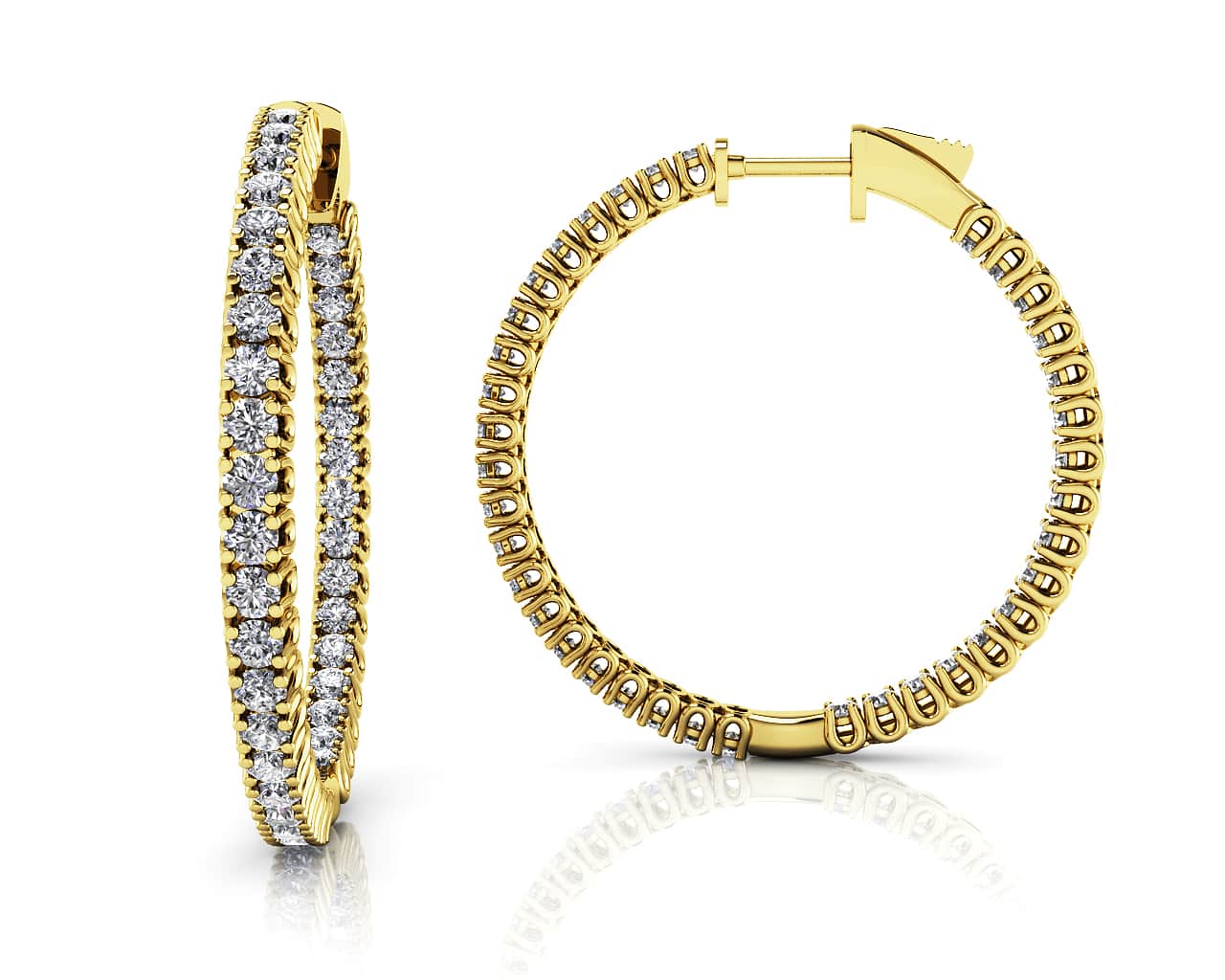 Elegant Curved Prong Diamond Hoop Earrings Medium Diamond  with 1.44 ct.(finished) 1.5mm - Image 2