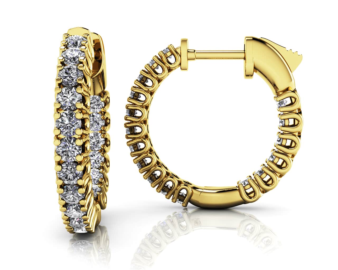 Elegant Curved Prong Hoop Earrings Extra Small Diamond  with 0.69 ct.(finished) 1.5mm - Image 2
