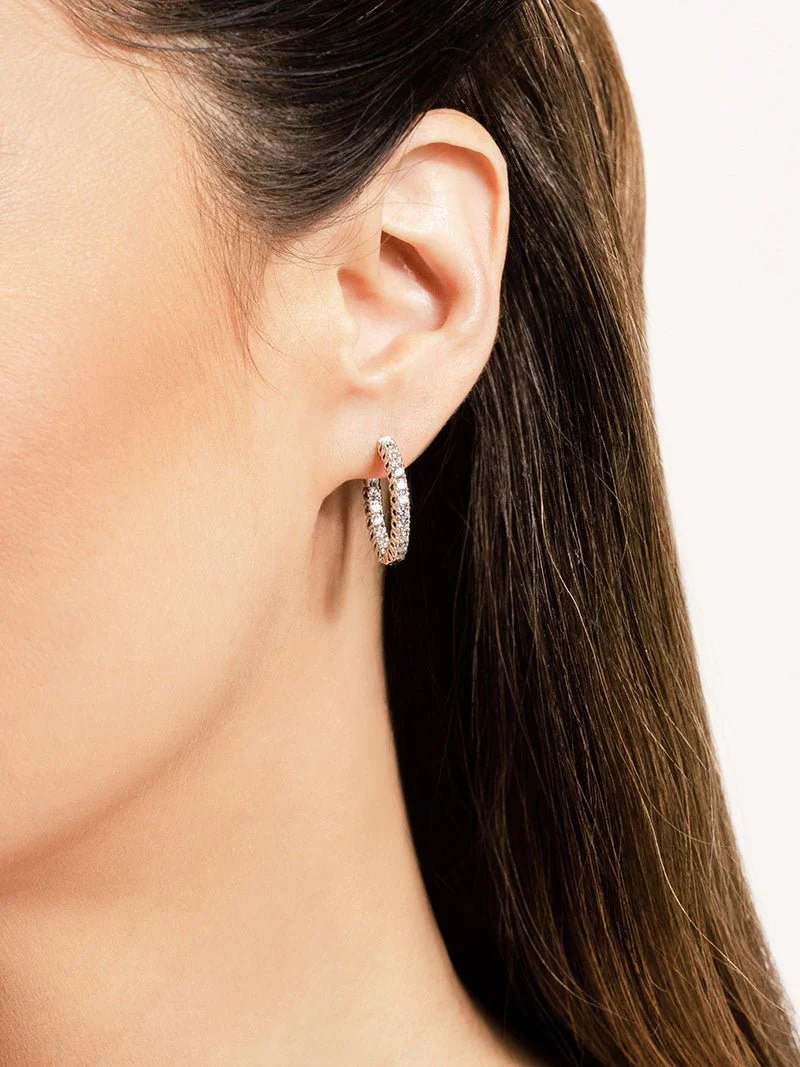 Elegant Curved Prong Hoop Earrings Extra Small Lab-Grown Diamond  with 0.84 ct.(finished) 1.7mm - Image 3