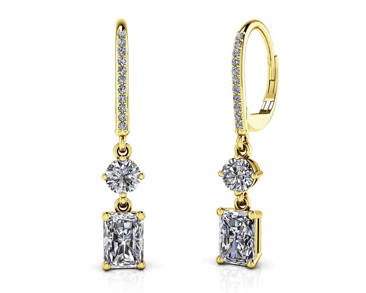 Elegant Emerald And Round Diamond Drop Lab-Grown Diamond Earrings with 2.18 ct.(finished) 6.5x4.5mm, 1mm, 4.25mm - Image 2
