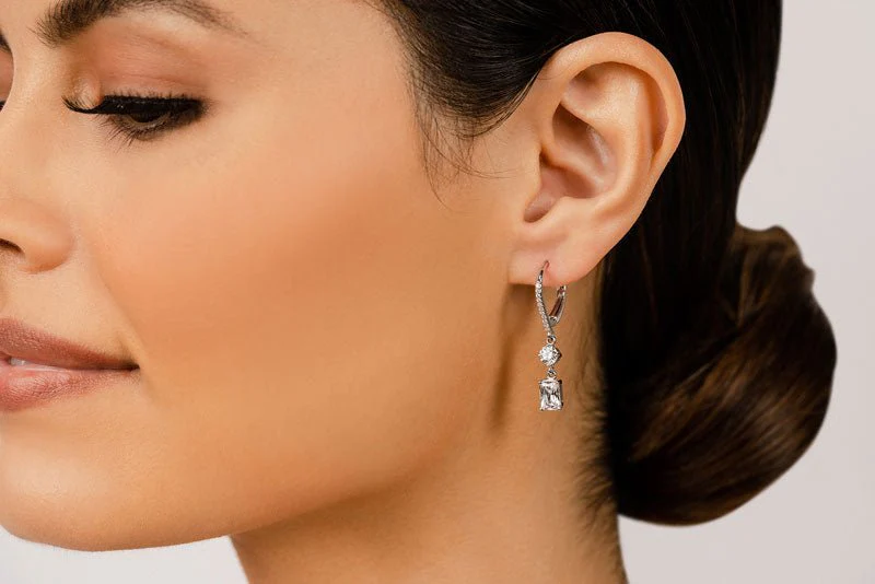 Elegant Emerald And Round Diamond Drop Lab-Grown Diamond Earrings with 2.18 ct.(finished) 6.5x4.5mm, 1mm, 4.25mm - Image 4