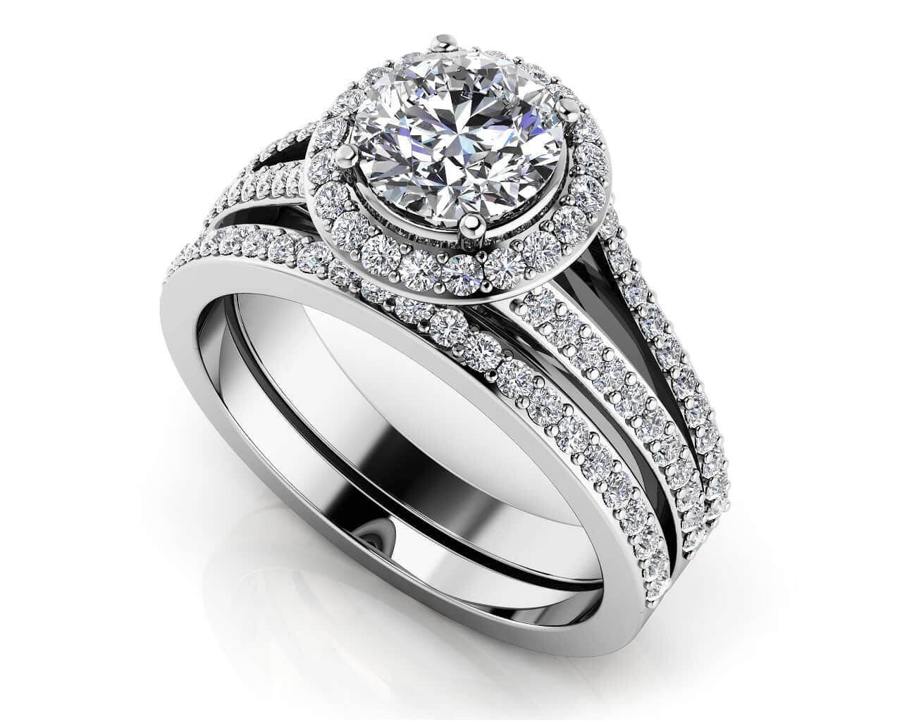 Elegant Split Shank Bridal Set Diamond with 2.17 ct. (1.50 ct. center diamond)