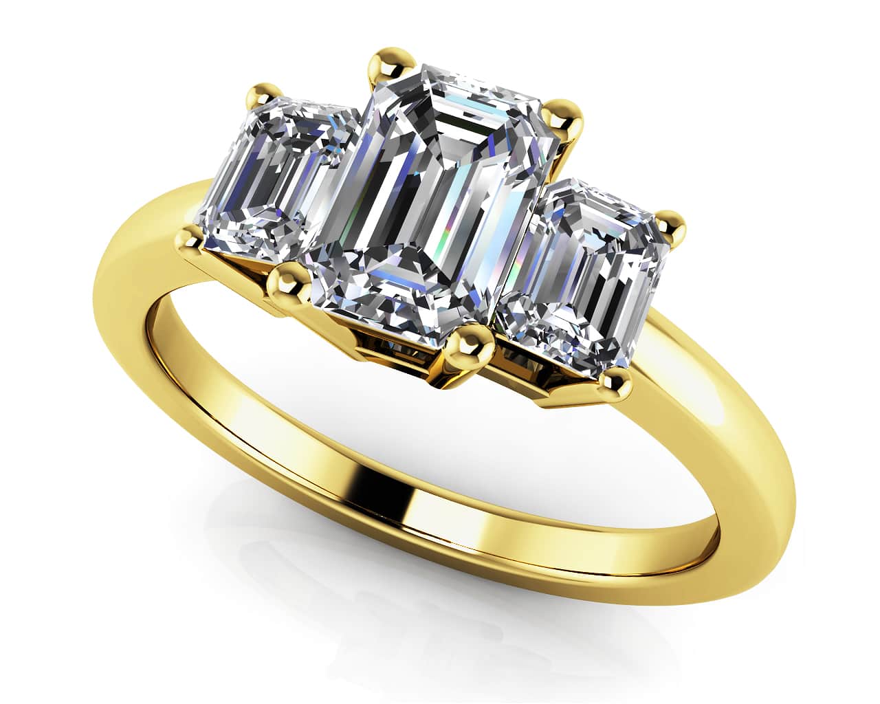 Elegant Three Stone Emerald Diamond Engagement Ring with 1.50 ct. (1.00 ct. center diamond) - Image 2