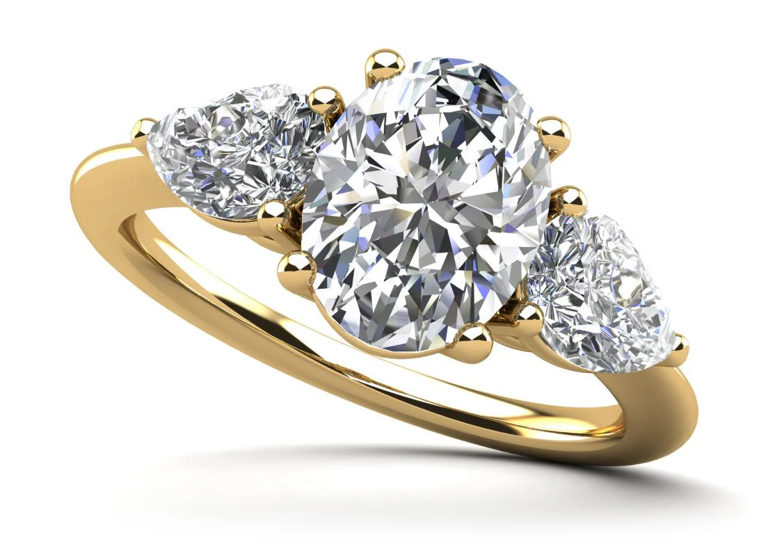 Elegant Three Stone Oval and Pear Diamond Engagement Ring with 2.20 ct. (1.60 ct. center diamond) - Image 2