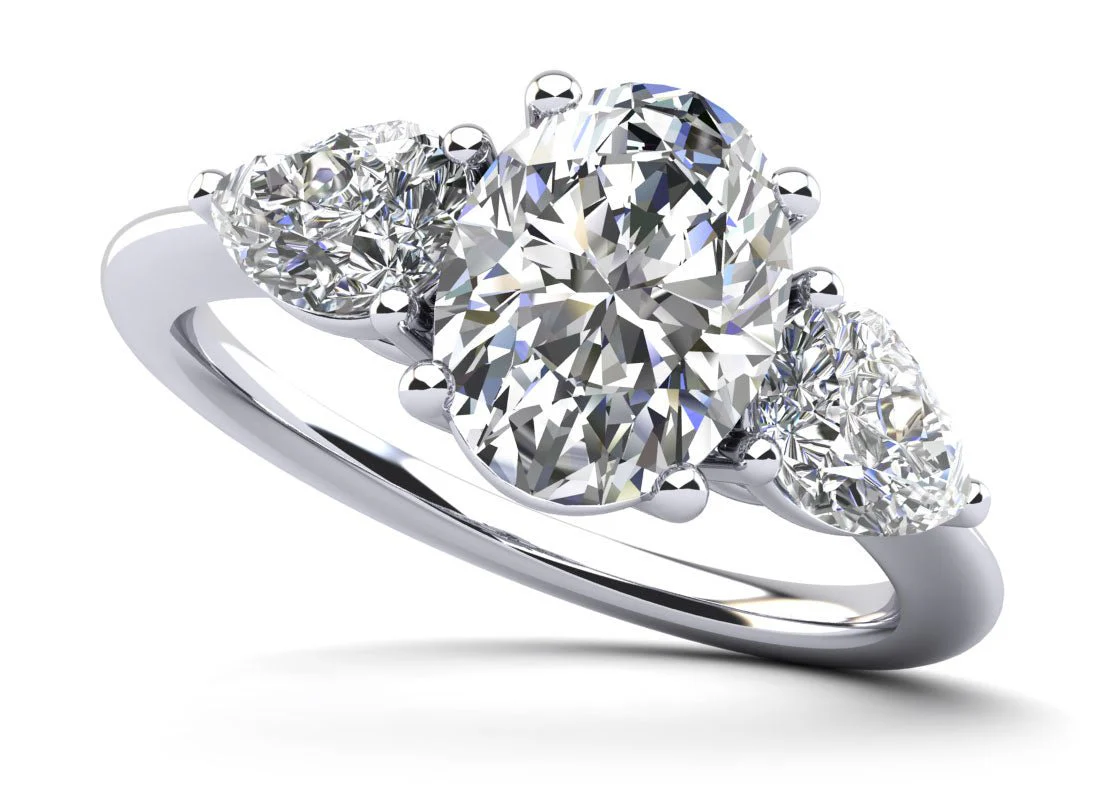 Elegant Three Stone Oval and Pear Lab-Grown Diamond Engagement Ring with 1.42 ct. (1.00 ct. center diamond)