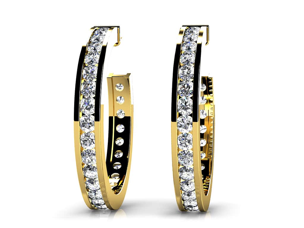 Elongated Diamond Round Shaped Diamond Hoop Earrings with 0.75 ct.(finished) 1.4mm - Image 2