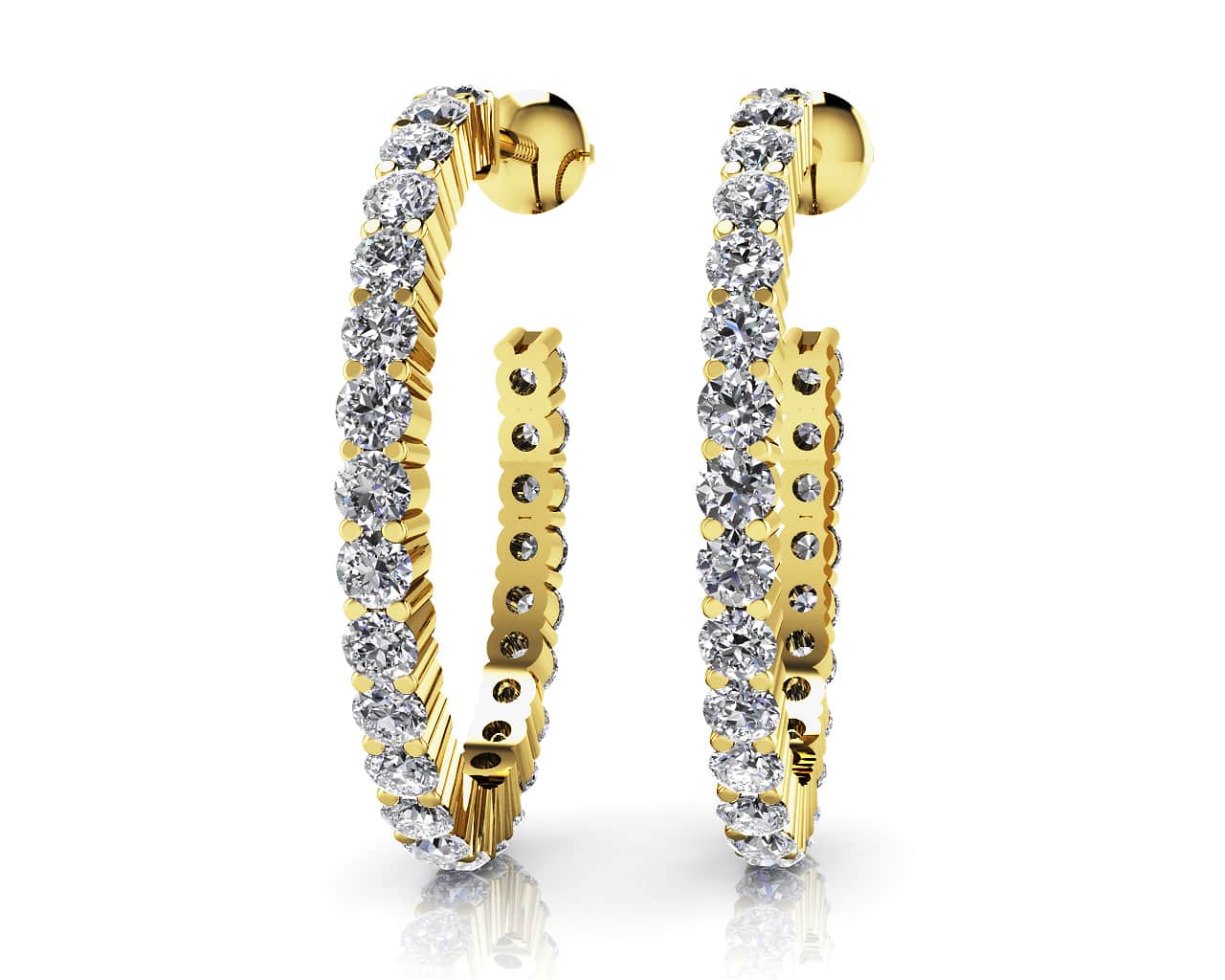Elongated Diamond Row Hoop Lab-Grown Diamond Earrings with 1.50 ct.(finished) 1.9mm - Image 2