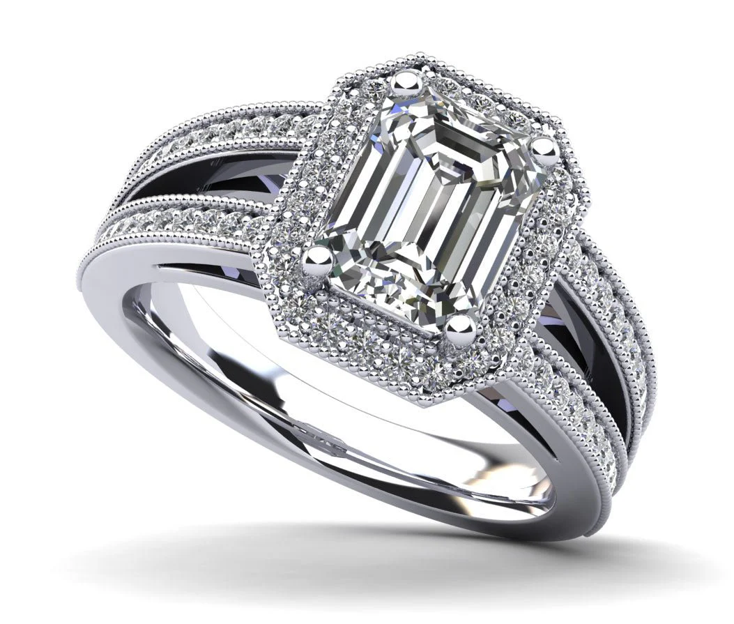 Emerald Crown Halo Lab-Grown Diamond Engagement Ring with 1.16 ct. (0.70 ct. center diamond)