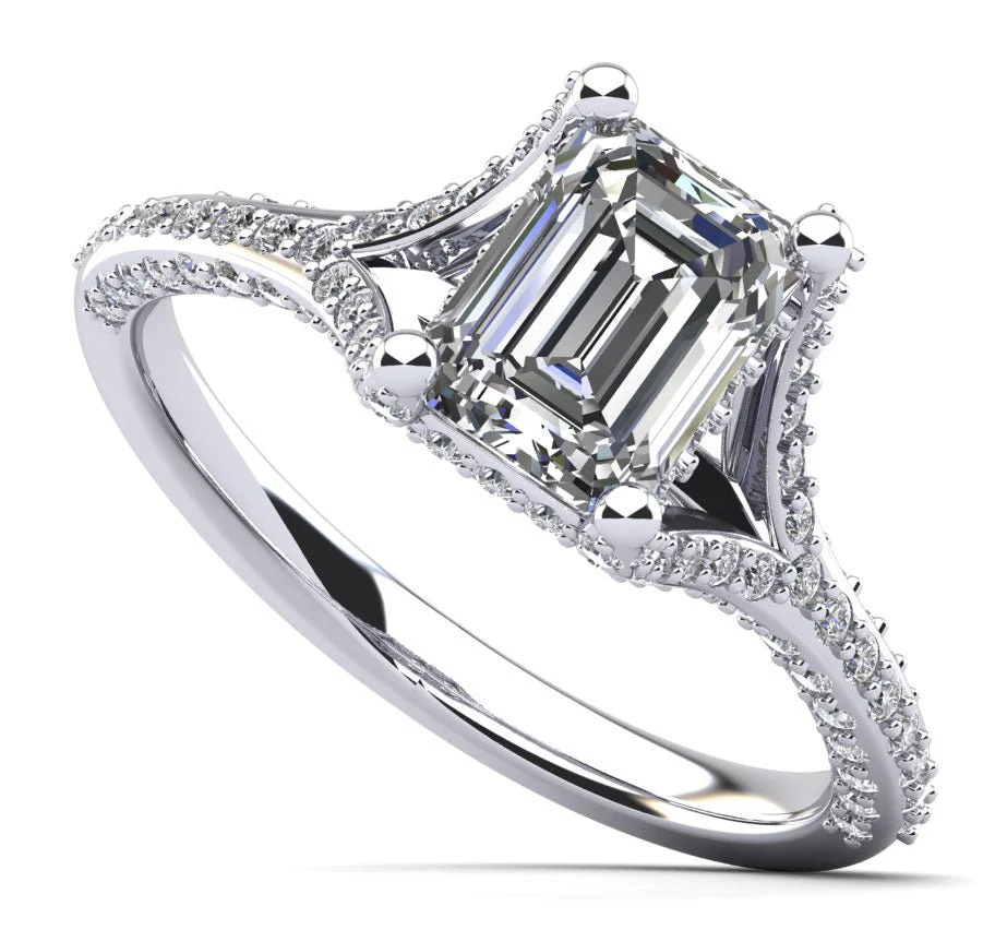 Emerald Cut Brilliance Lab-Grown Diamond Engagement Ring with 1.42 ct. (0.70 ct. center diamond)