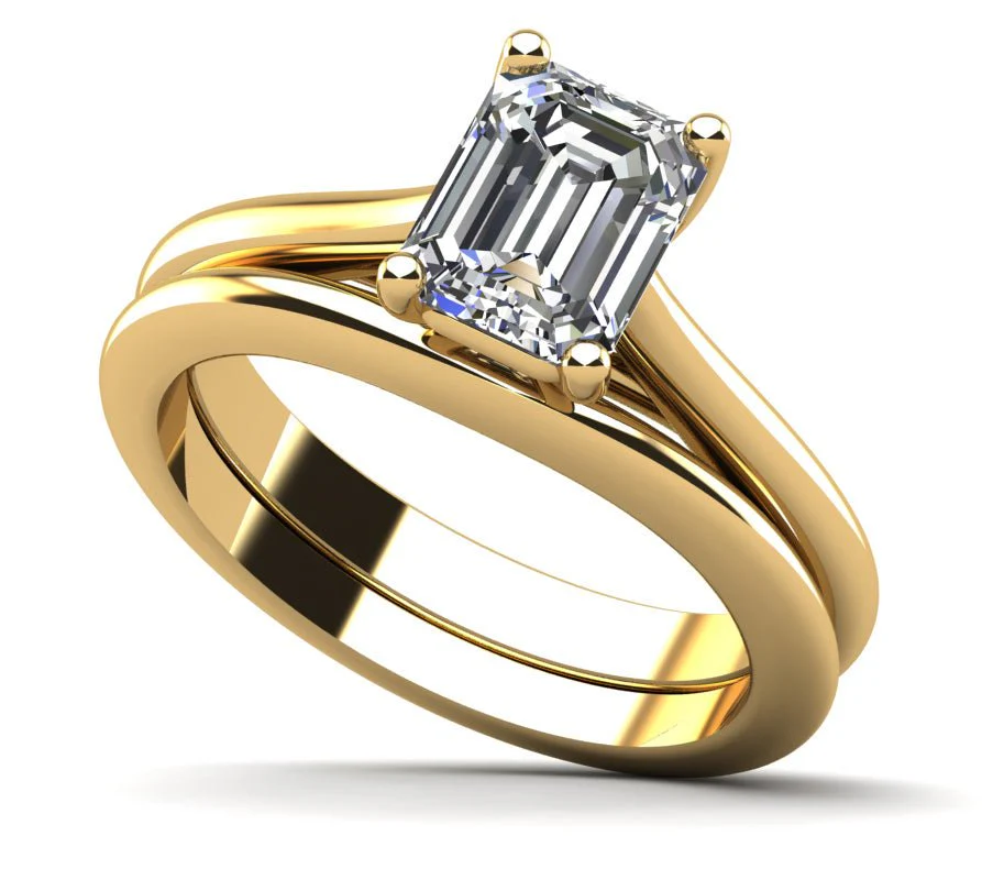 Emerald Cut Diamond Bridal Set Diamond  with 0.75 ct.(finished) 6.5x4.5mm - Image 2