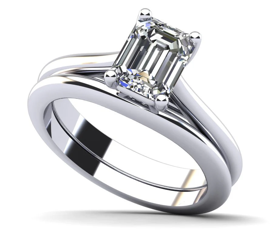 Emerald Cut Diamond Bridal Set Diamond with 1.50 ct.(finished) 8x6mm