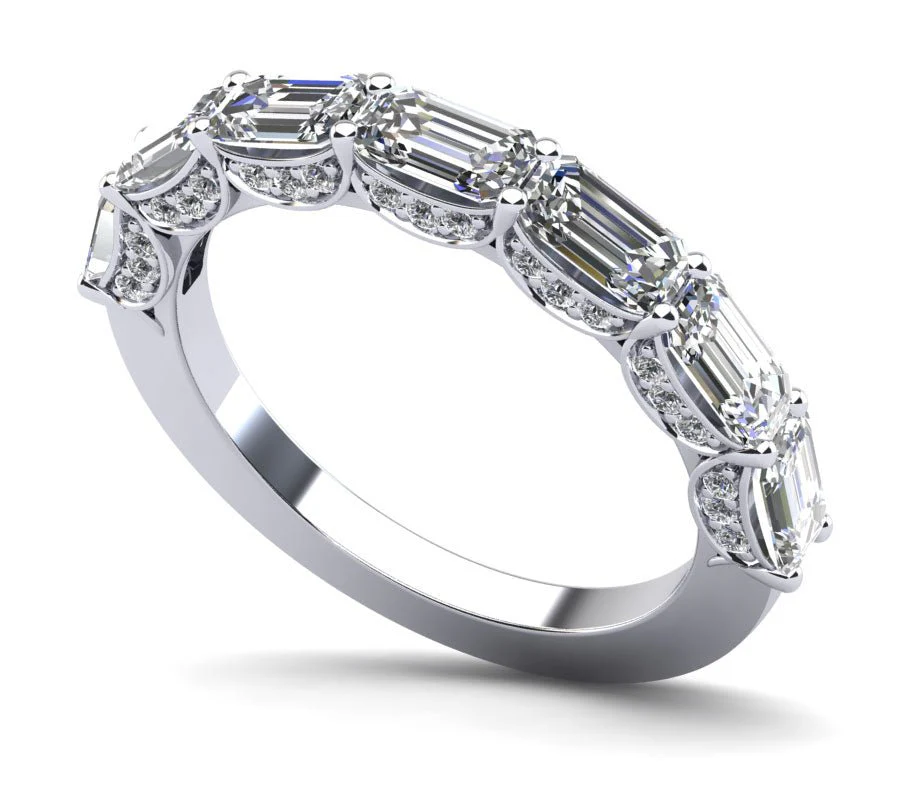 Emerald Cut Diamond Ring With Sash Setting Lab-Grown Diamond with 1.54 ct.(finished) 4x3mm, 1mm