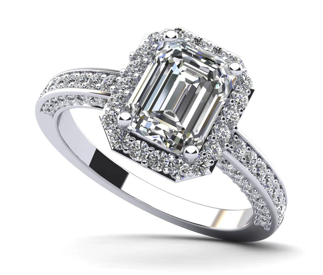 Emerald Cut Halo Lab-Grown Diamond Engagement Ring with 1.31 ct. (0.70 ct. center diamond)