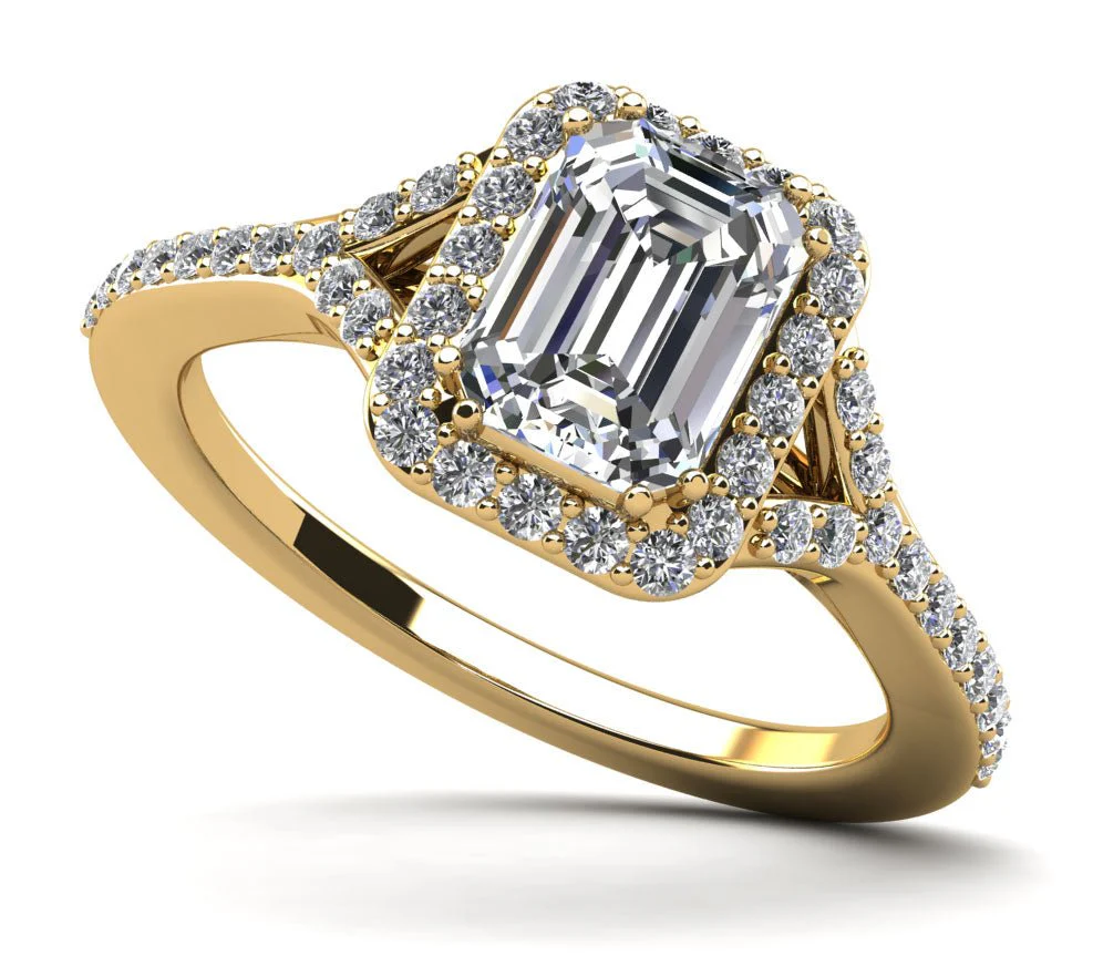 Emerald Cut Halo Diamond Engagement Ring with Split Shank Lab-Grown Diamond  with 2.57 ct. (2.00 ct. center diamond) - Image 2