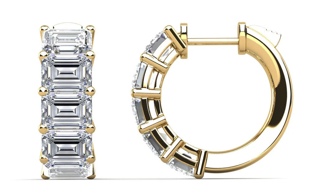 Emerald Cut Ten Stone Diamond Hoops Lab-Grown Diamond with 10.00 ct.(finished) 7x5mm - Image 2