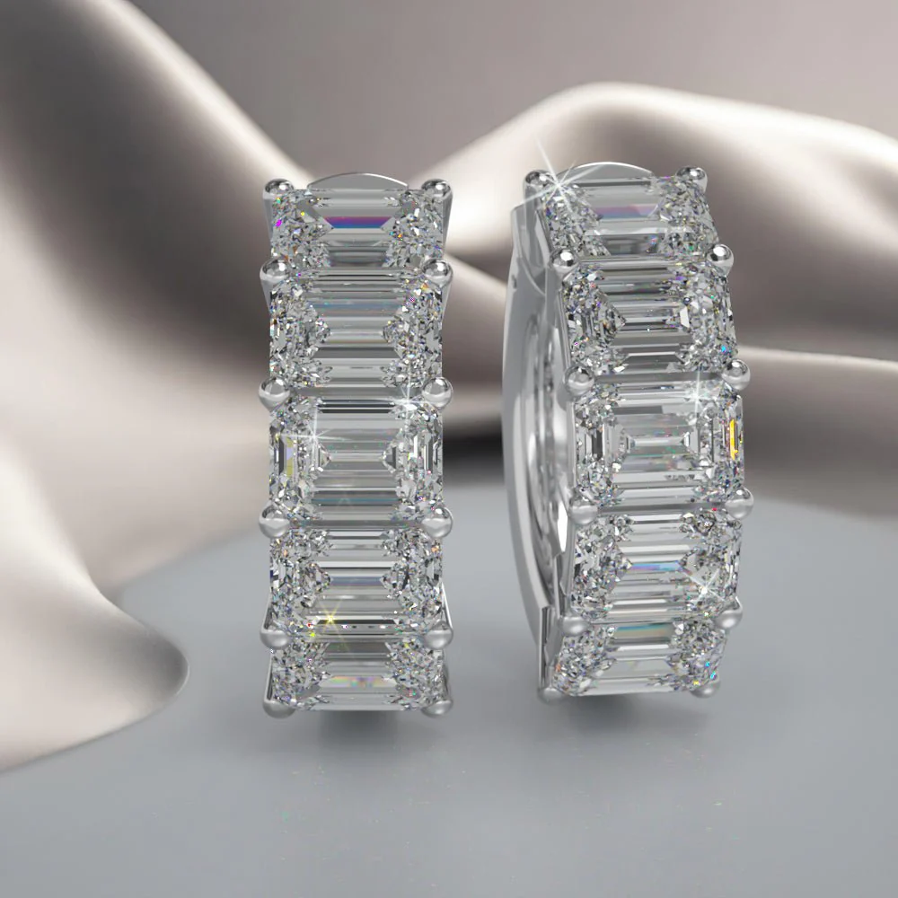 Emerald Cut Ten Stone Diamond Hoops Lab-Grown Diamond with 10.00 ct.(finished) 7x5mm - Image 3