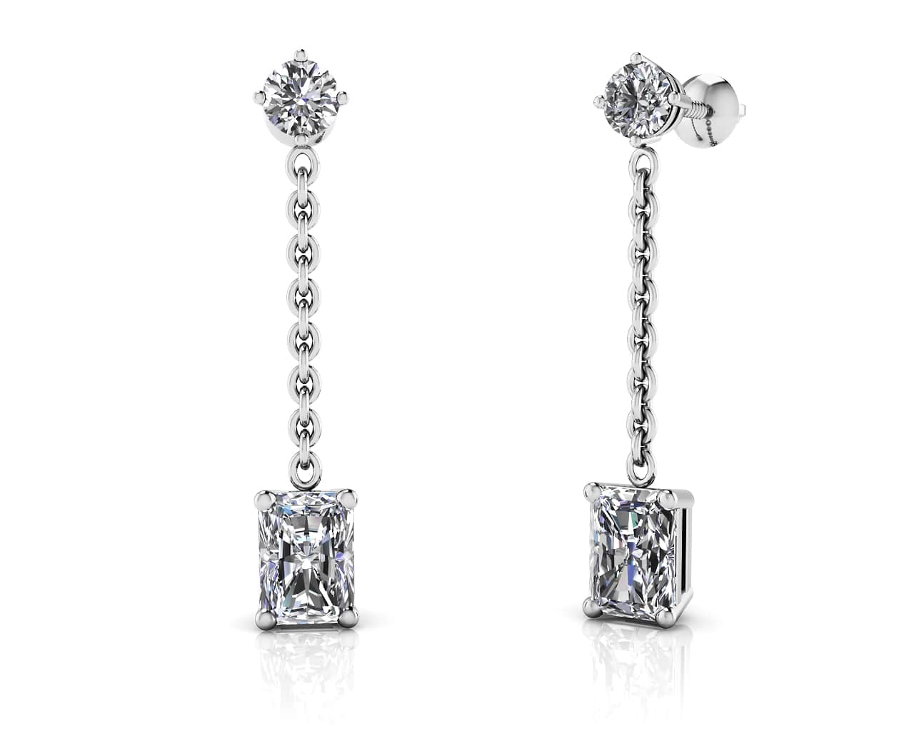 Emerald Diamond Drop Diamond Earrings with 2.42 ct.(finished) 7x5mm, 3.8mm