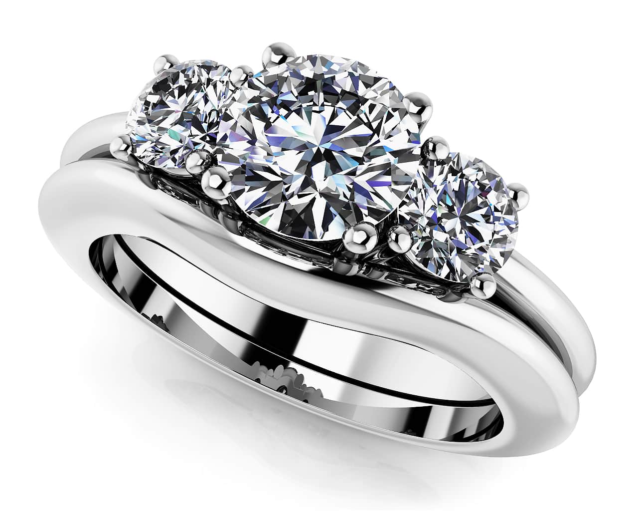 Everlasting Three Stone Wedding Set Diamond with 3.00 ct. (2.00 ct. center diamond)