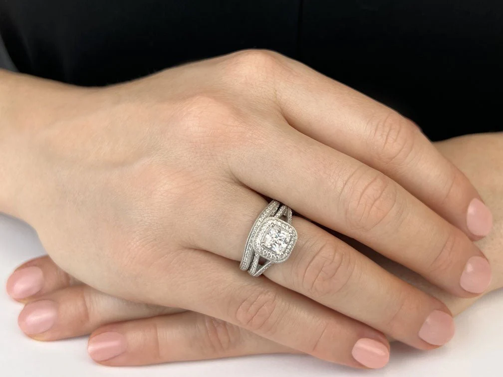 Exquisite Double Halo Diamond Bridal Set Diamond  with 3.00 ct. (2.00 ct. center diamond) - Image 3