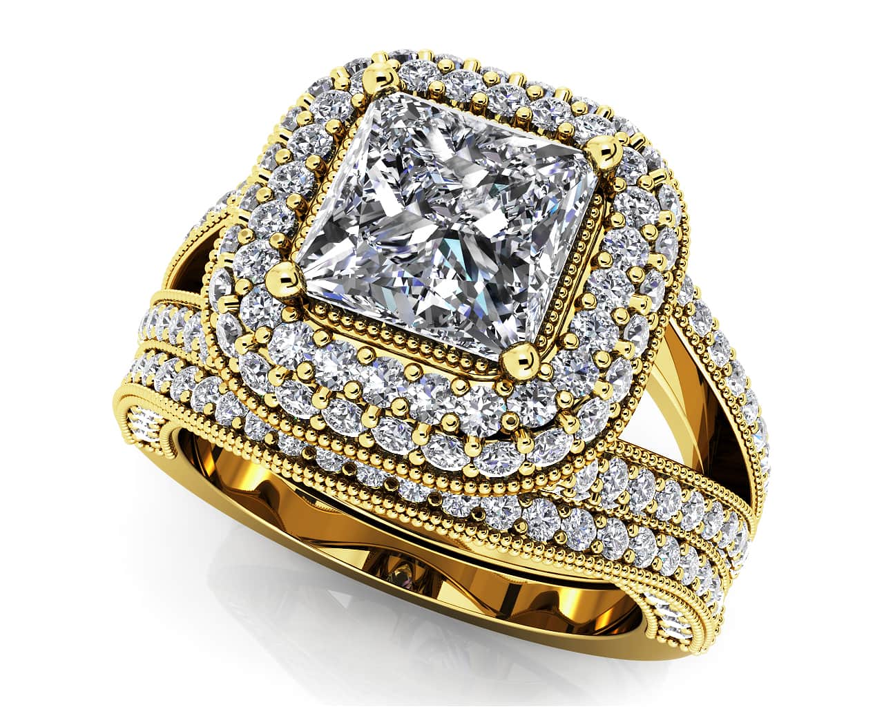 Exquisite Double Halo Lab-Grown Diamond Bridal Set with 1.97 ct. (1.00 ct. center diamond) - Image 2
