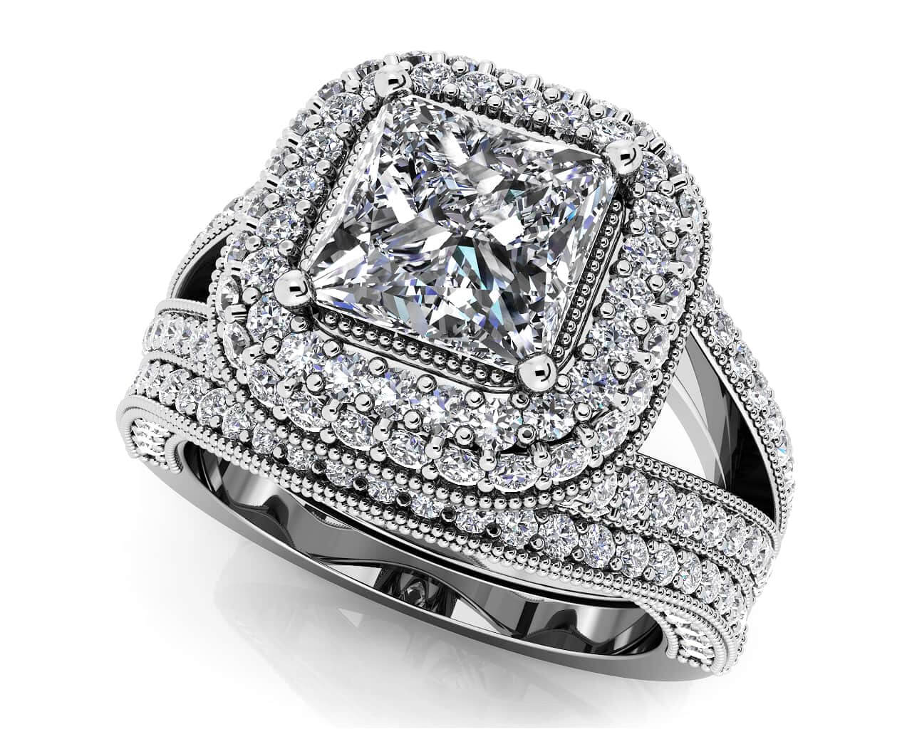 Exquisite Double Halo Lab-Grown Diamond Bridal Set with 2.46 ct. (1.50 ct. center diamond)