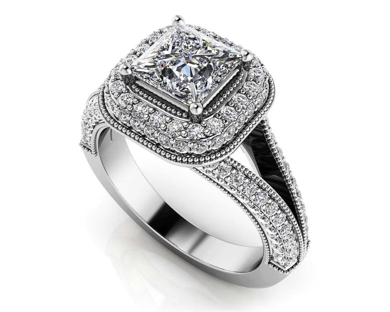 Exquisite Double Halo Lab-Grown Diamond Engagement Ring with 1.16 ct. (0.50 ct. center diamond)