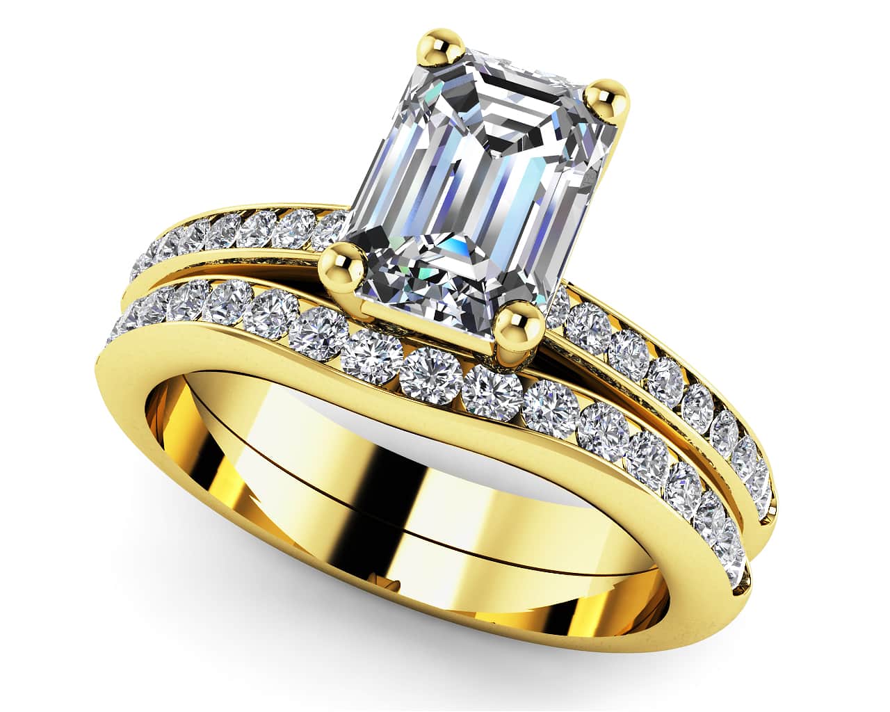 Exquisite Emerald Cut Lab-Grown Diamond Bridal Set with 1.14 ct. (0.70 ct. center diamond) - Image 2