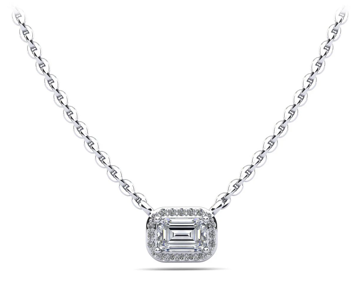 Exquisite Emerald Pendant with Diamond Halo Lab-Grown Diamond with 0.80 ct.(finished) 6x4mm, 1mm