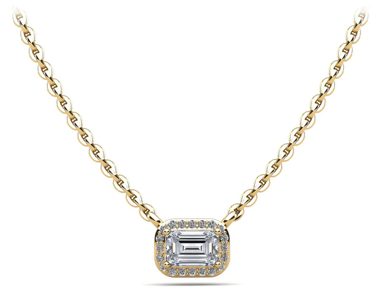 Exquisite Emerald Pendant with Diamond Halo Lab-Grown Diamond with 0.80 ct.(finished) 6x4mm, 1mm - Image 2