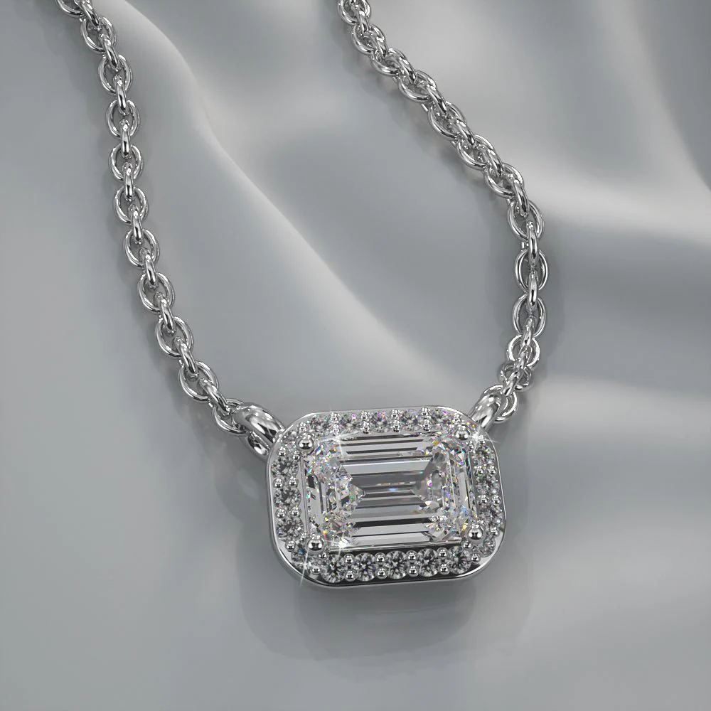 Exquisite Emerald Pendant with Diamond Halo Lab-Grown Diamond with 0.80 ct.(finished) 6x4mm, 1mm - Image 3