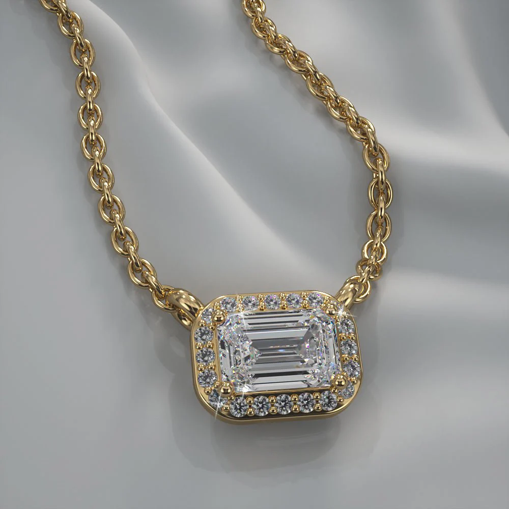 Exquisite Emerald Pendant with Diamond Halo Lab-Grown Diamond with 0.80 ct.(finished) 6x4mm, 1mm - Image 4
