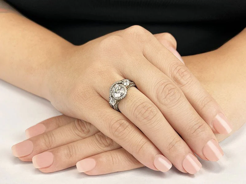 Exquisite Three Stone Diamond Halo Bridal Set Diamond  with 1.81 ct. (0.75 ct. center diamond) - Image 3