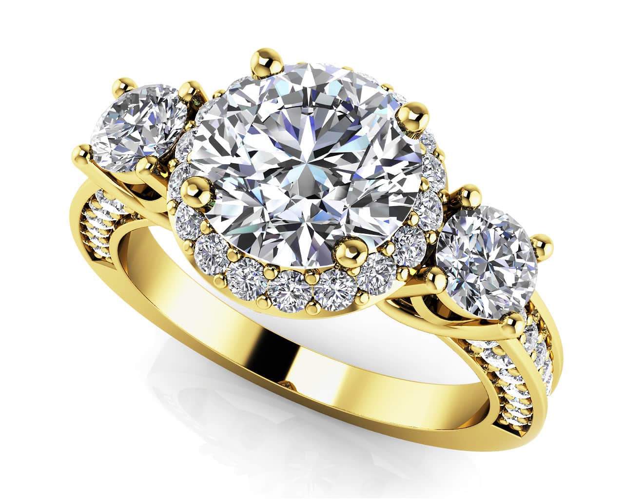 Exquisite Three Stone Diamond Halo Lab-Grown Diamond Engagement Ring with 2.51 ct. (1.50 ct. center diamond) - Image 2